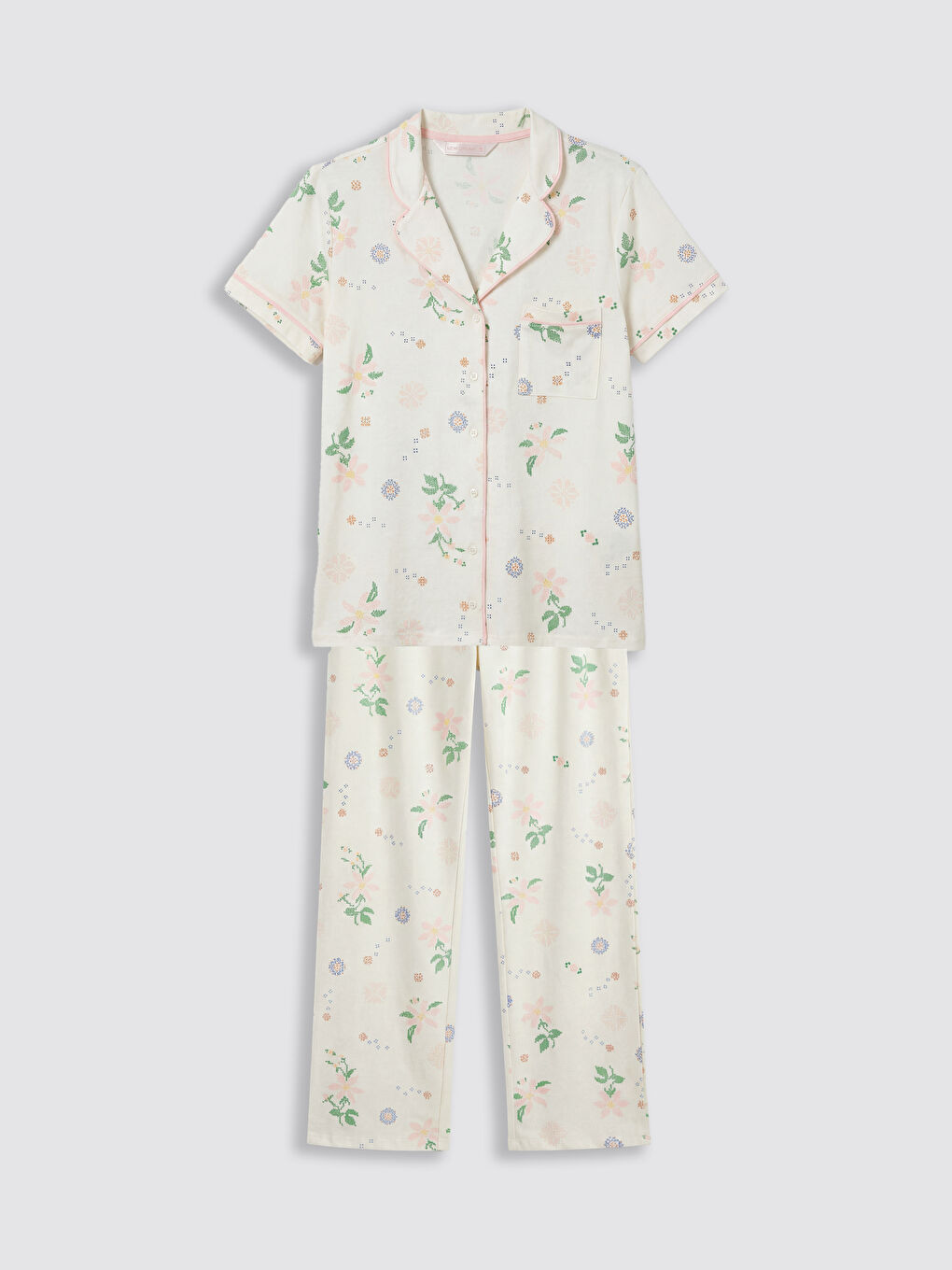 Collared Neck Floral Women's Pyjamas Set-4