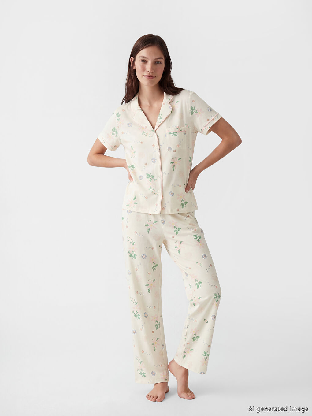 Collared Neck Floral Women's Pyjamas Set