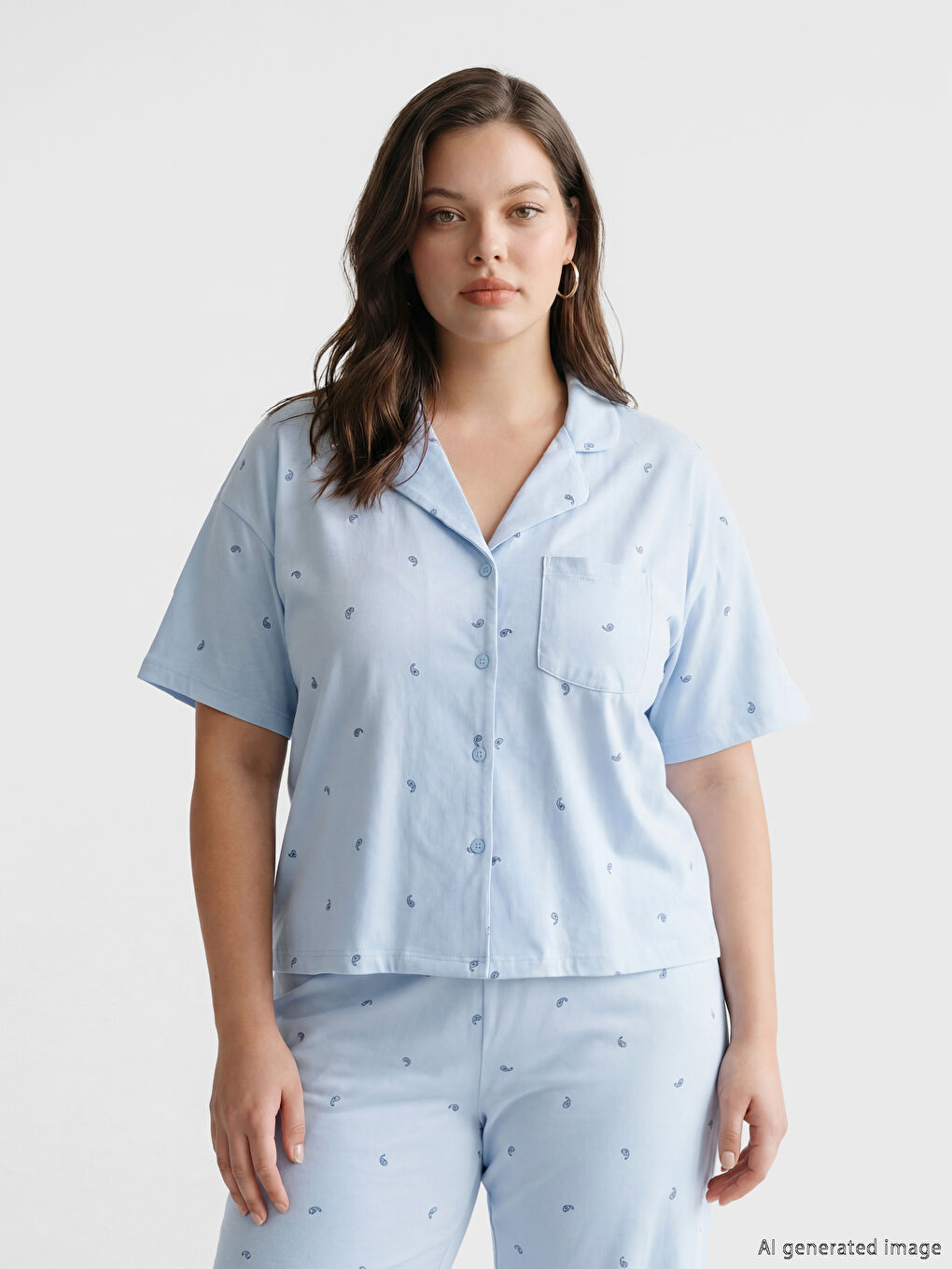 Collared Neck Printed Women's Pyjamas Set-2