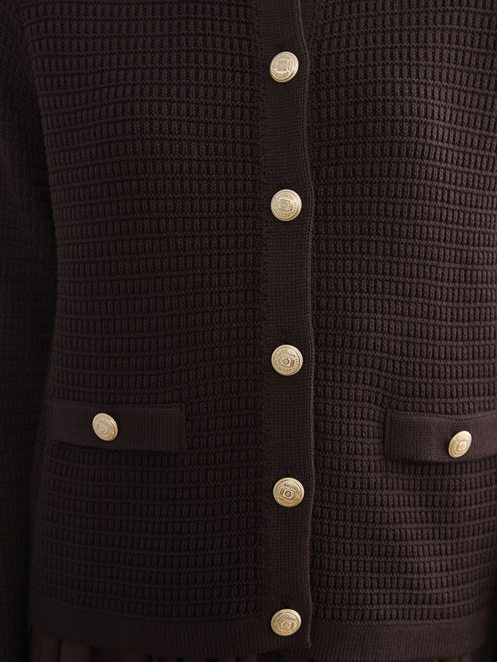 Kahverengi Bisiklet Yaka Dokulu Kadın Triko Hırka-2