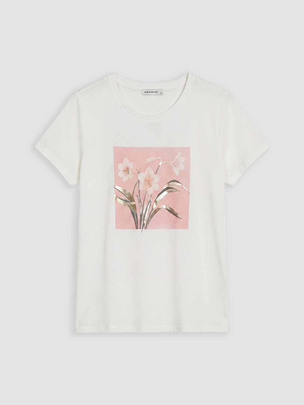 Tricou cu guler rotund imprimat cu flori pentru femei