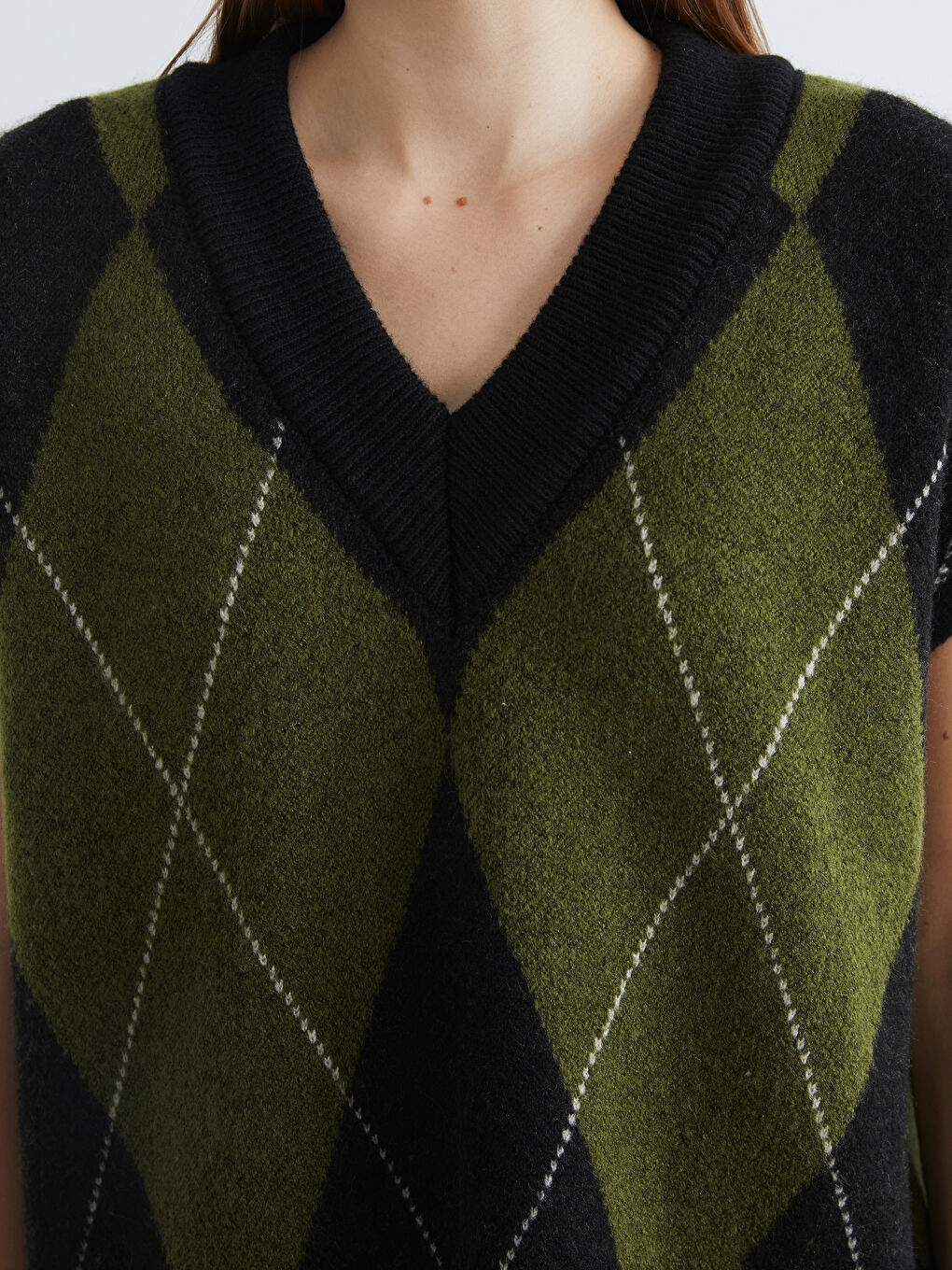 Siyah Baklava Desenli Kadın Triko Süveter-2