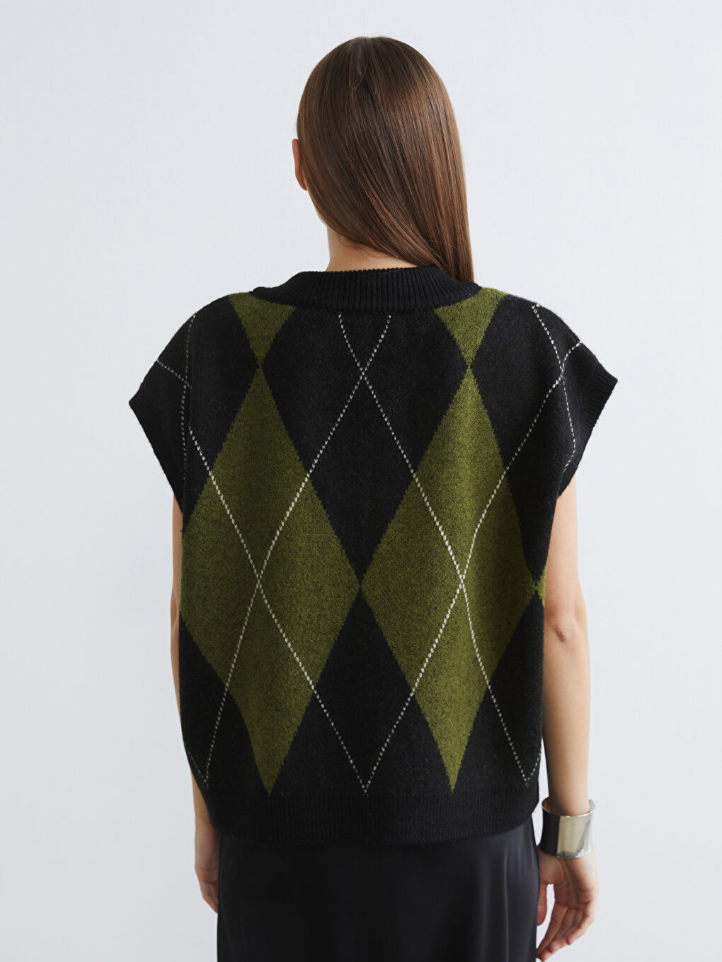 Siyah Baklava Desenli Kadın Triko Süveter-3