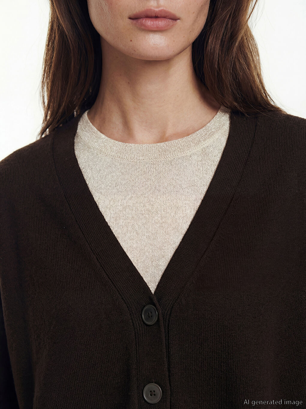 Kahverengi V Yaka Kadın Triko Hırka-2