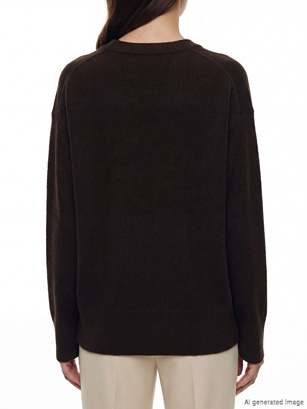 Kahverengi V Yaka Kadın Triko Hırka-3