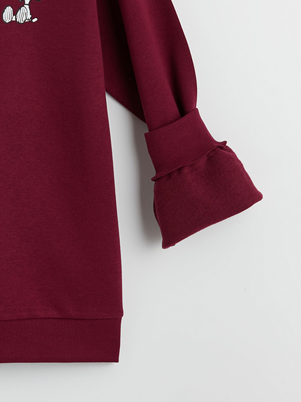 Bordo Snoopy Baskılı Oversize Kadın Kalın Sweatshirt-2