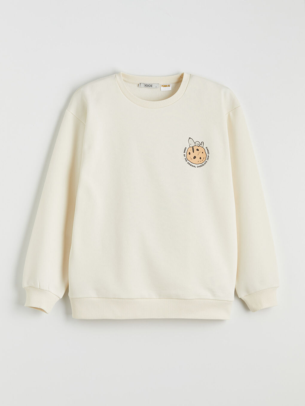 Bej Snoopy Baskılı Oversize Kadın Kalın Sweatshirt