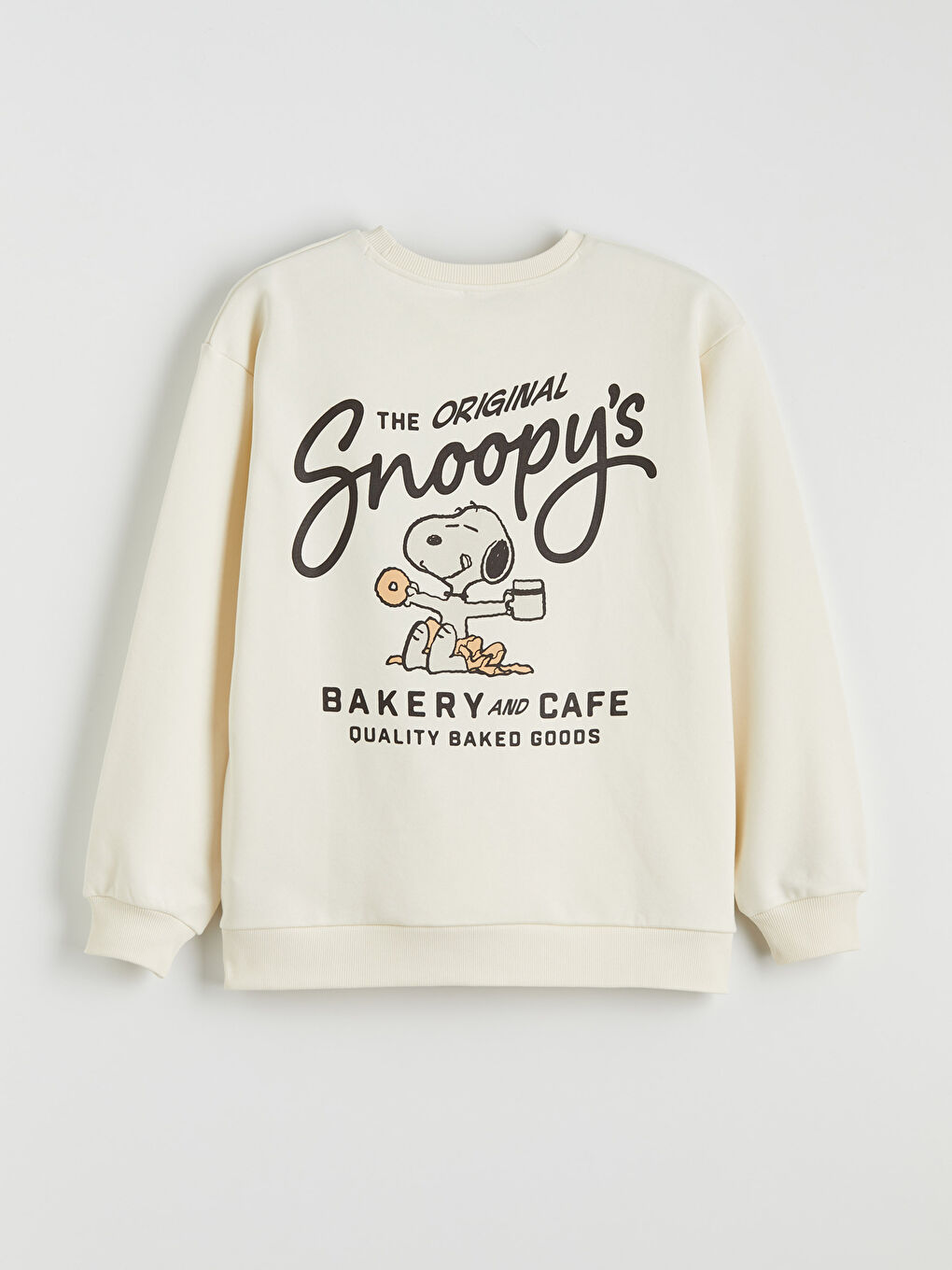 Bej Snoopy Baskılı Oversize Kadın Kalın Sweatshirt-1
