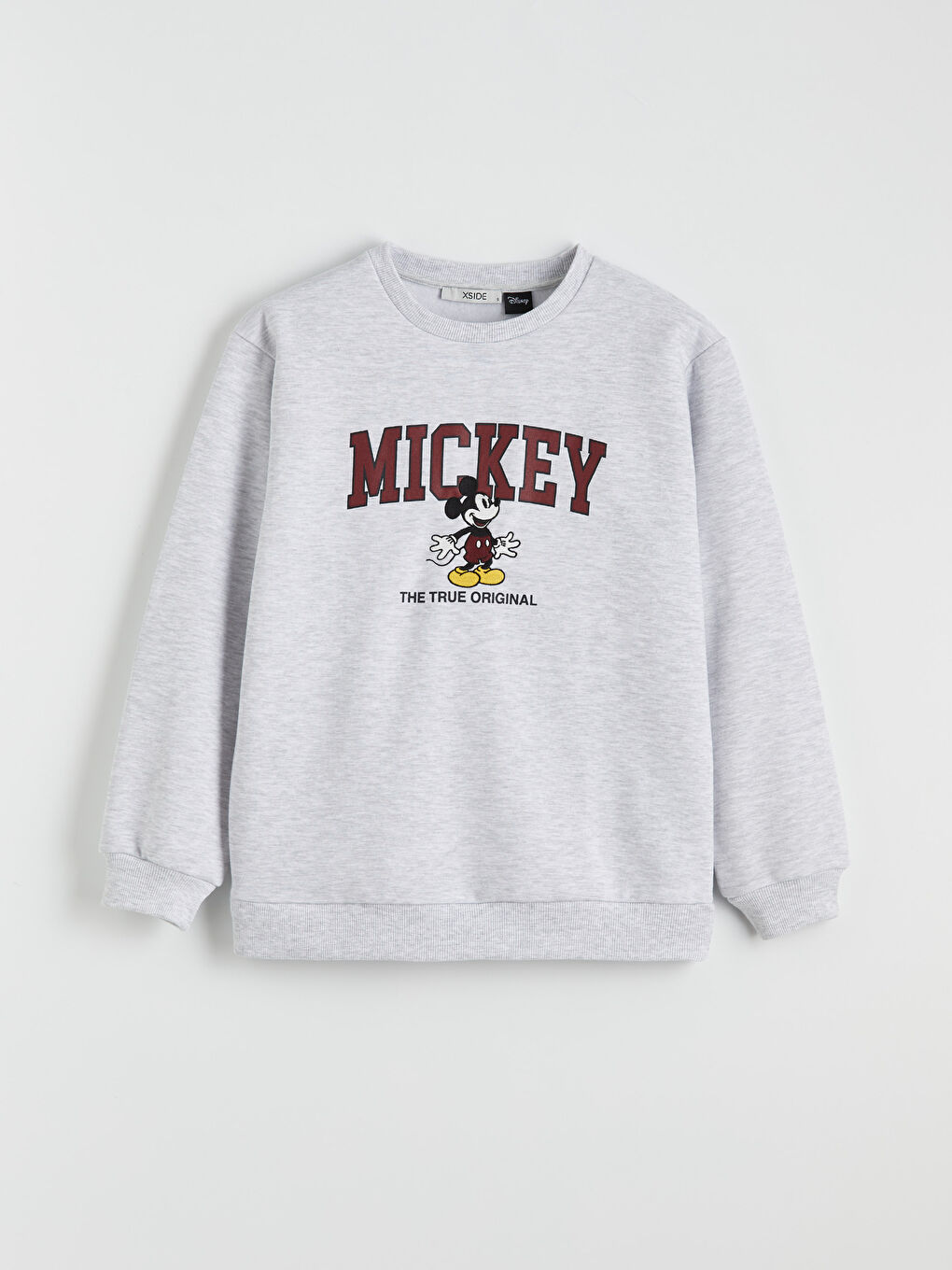 Gri Mickey Mouse Baskılı Kadın Kalın Sweatshirt