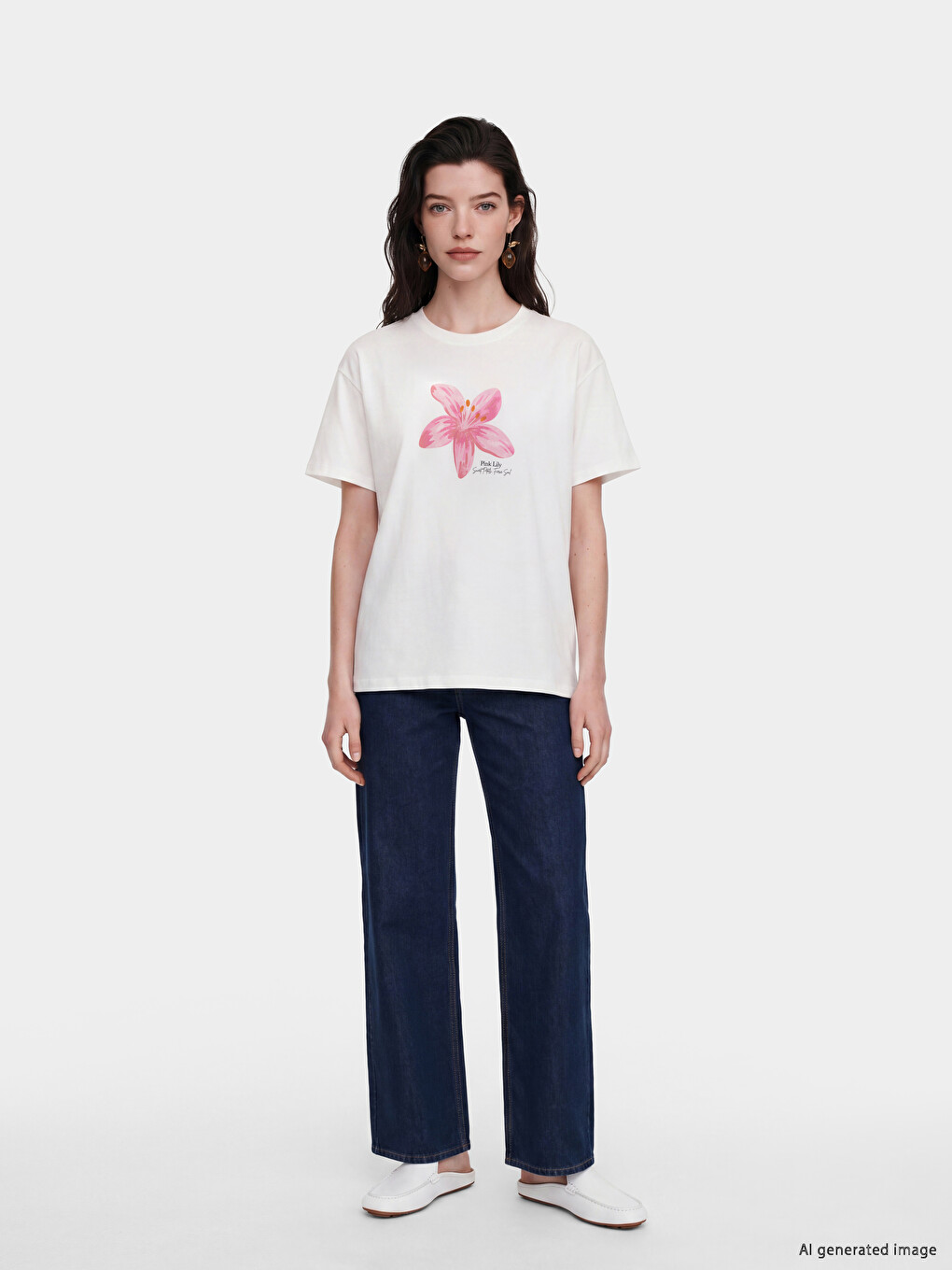 Geblümt Bedruckt 100% Baumwolle Damen T-Shirt-1
