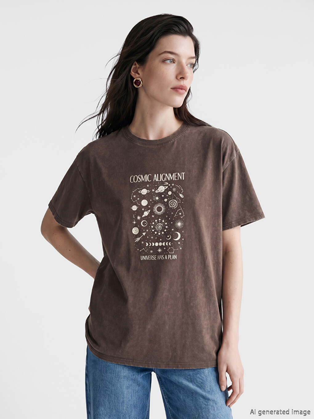 T-shirt e stampuar me jakë të rrumbullakët për gra