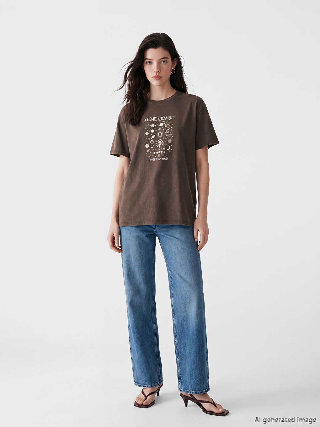T-shirt e stampuar me jakë të rrumbullakët për gra-1
