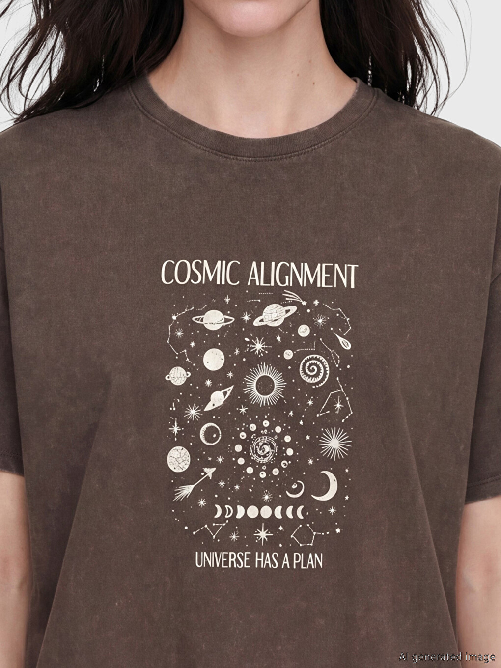 T-shirt e stampuar me jakë të rrumbullakët për gra-2