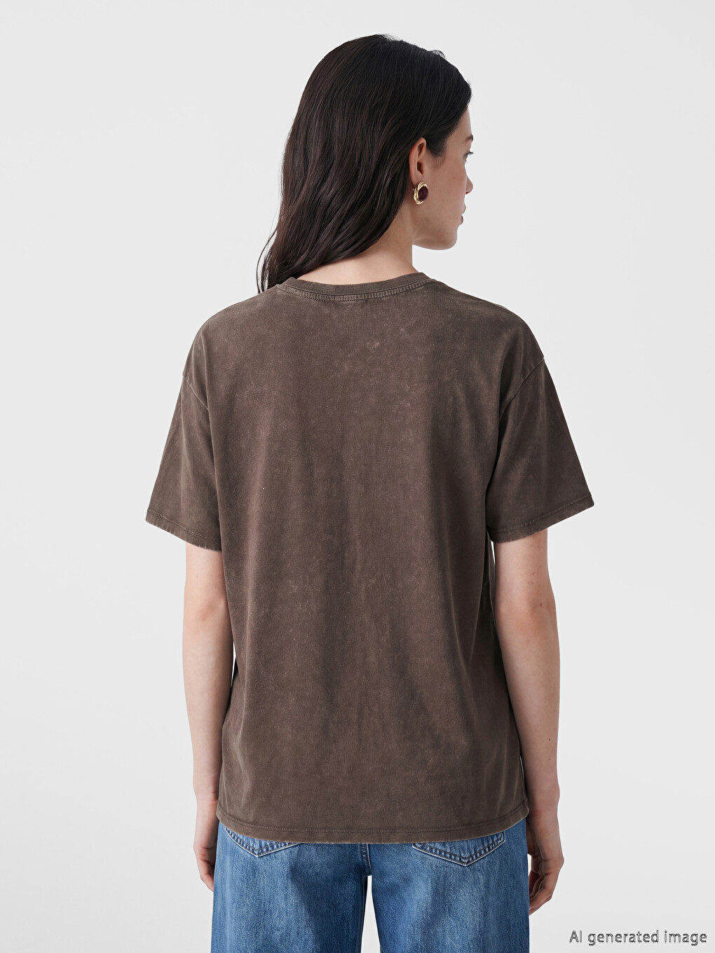 T-shirt e stampuar me jakë të rrumbullakët për gra-3