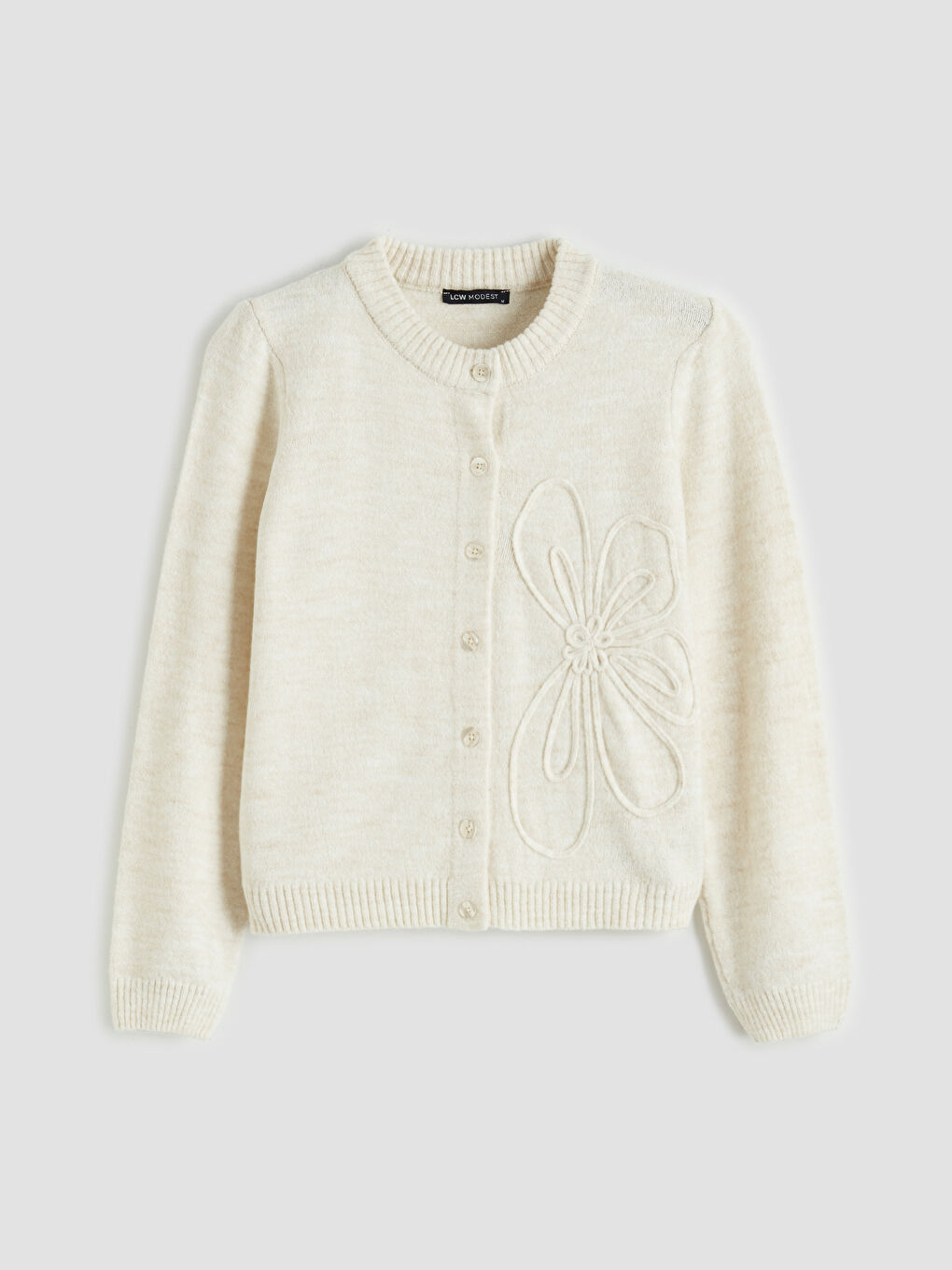 Ekru Bisiklet Yaka Nakışlı Kadın Triko Hırka-4