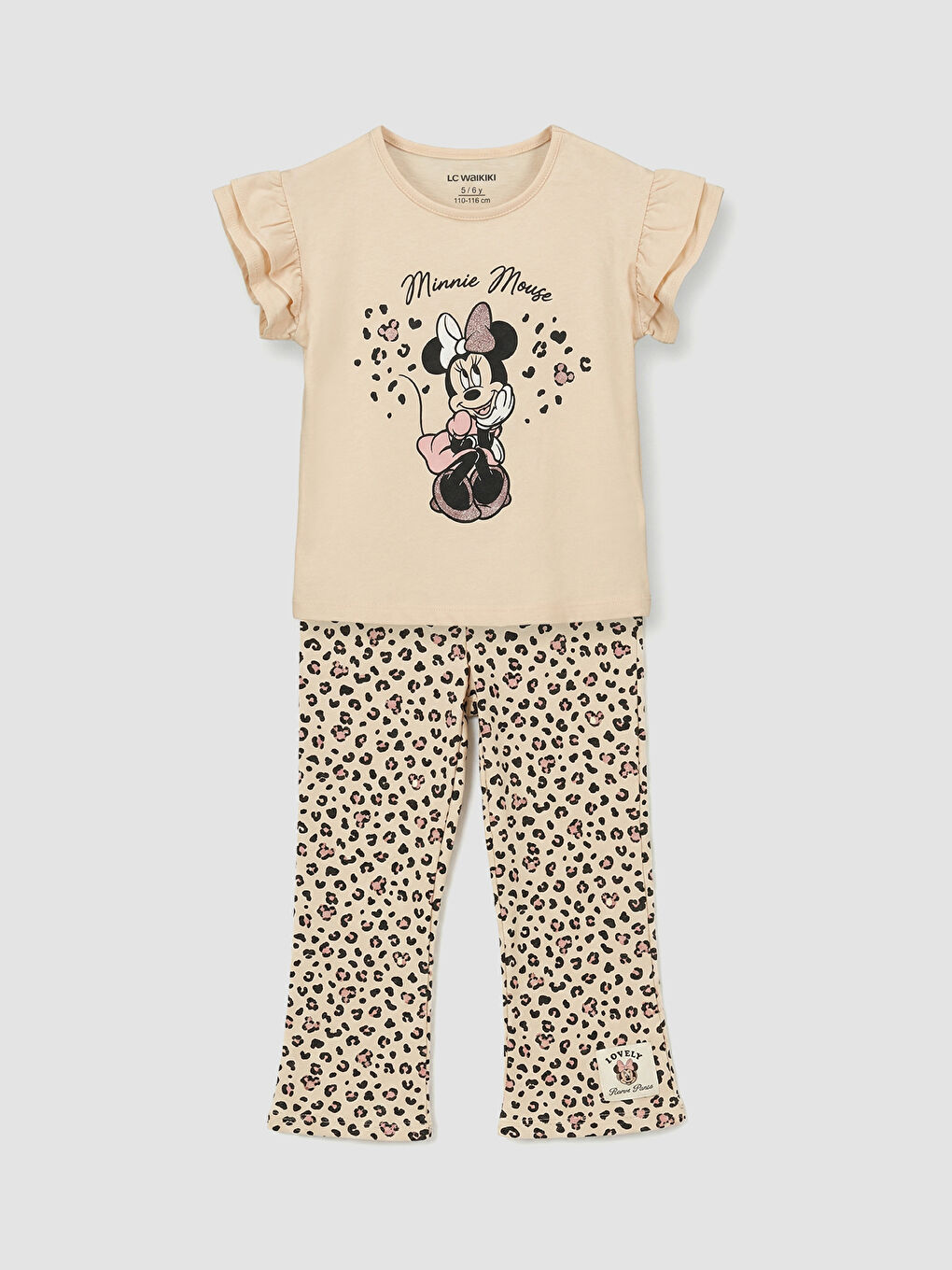 Bej Minnie Mouse Baskılı Kız Çocuk Bluz ve Tayt