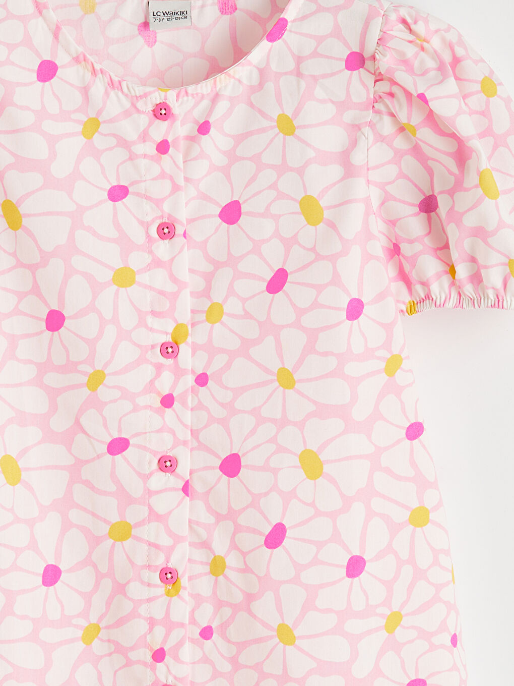 Pembe Bisiklet Yaka Çiçek Desenli Kız Çocuk Elbise-2