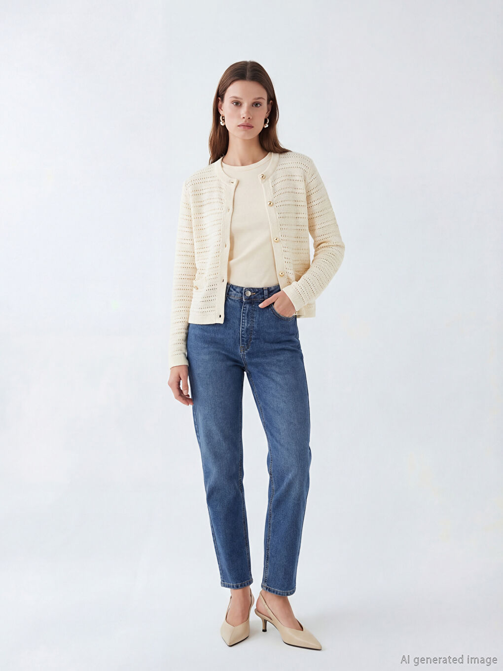 Crew Neck Openwork Women's Knitwear Cardigan-1