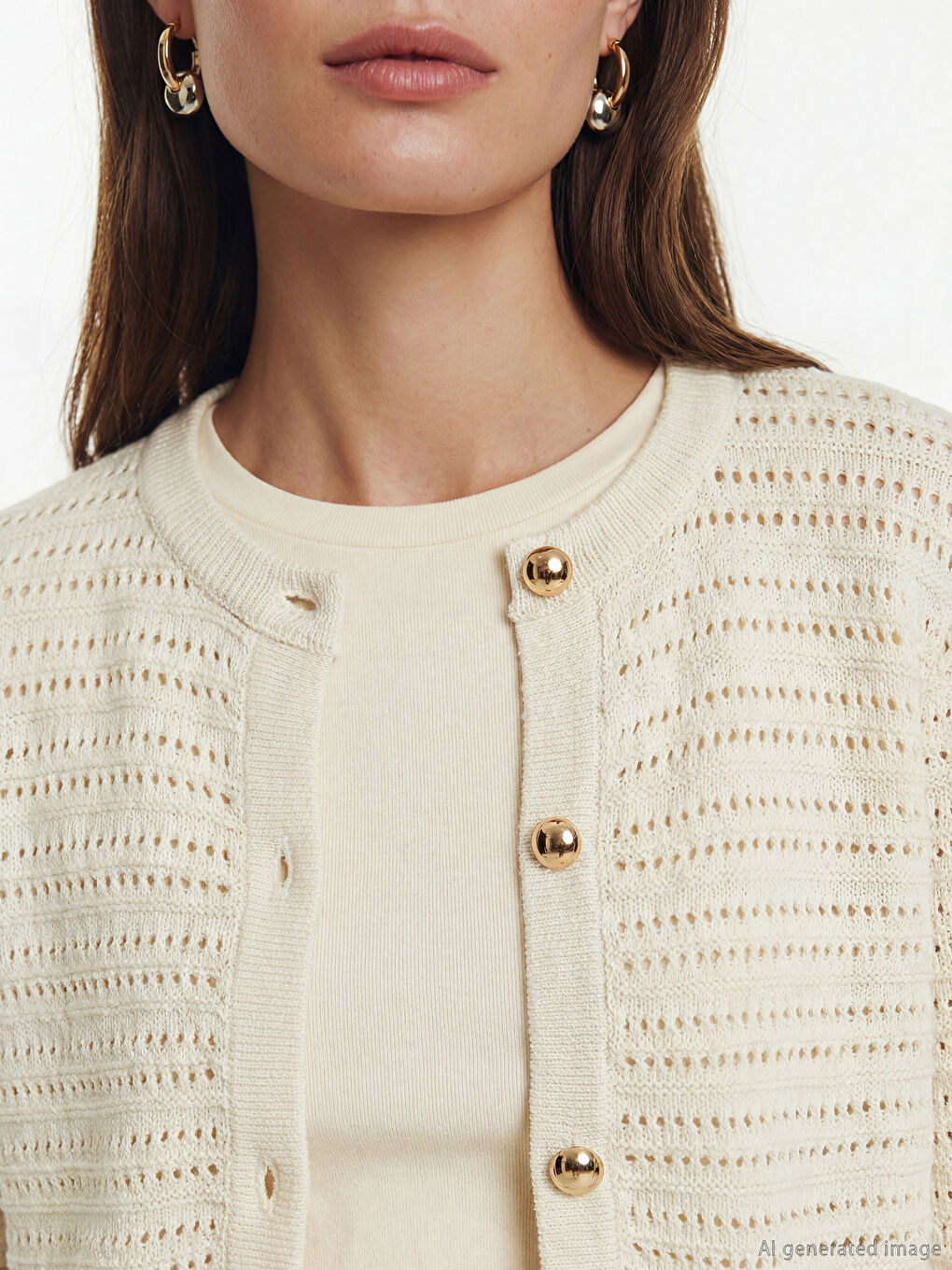 Crew Neck Openwork Women's Knitwear Cardigan-2