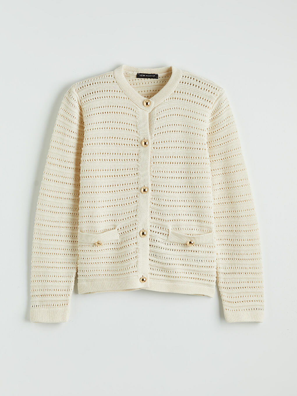 Crew Neck Openwork Women's Knitwear Cardigan-3