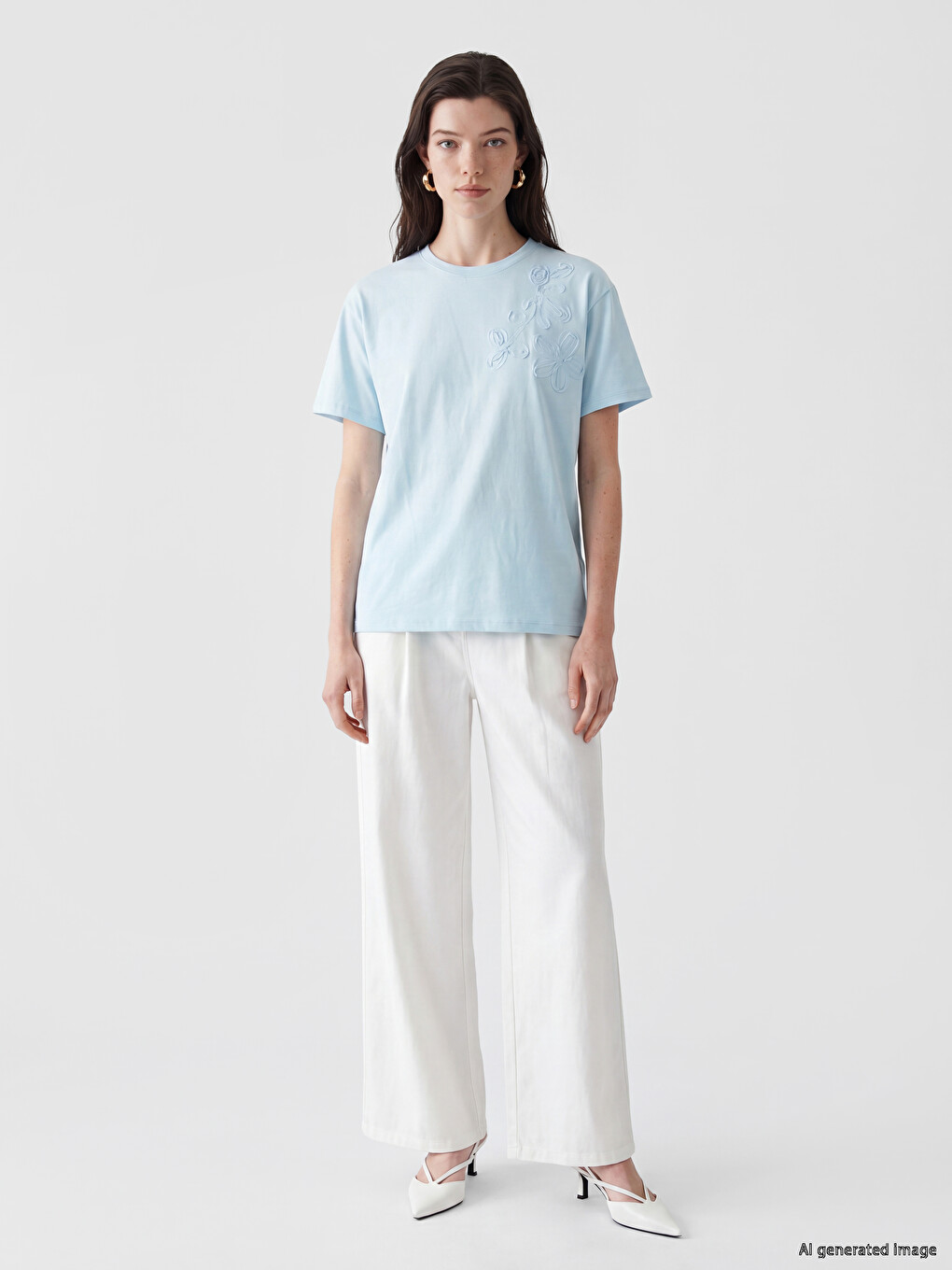 Embroidered 100% Cotton Women's T-shirt-1