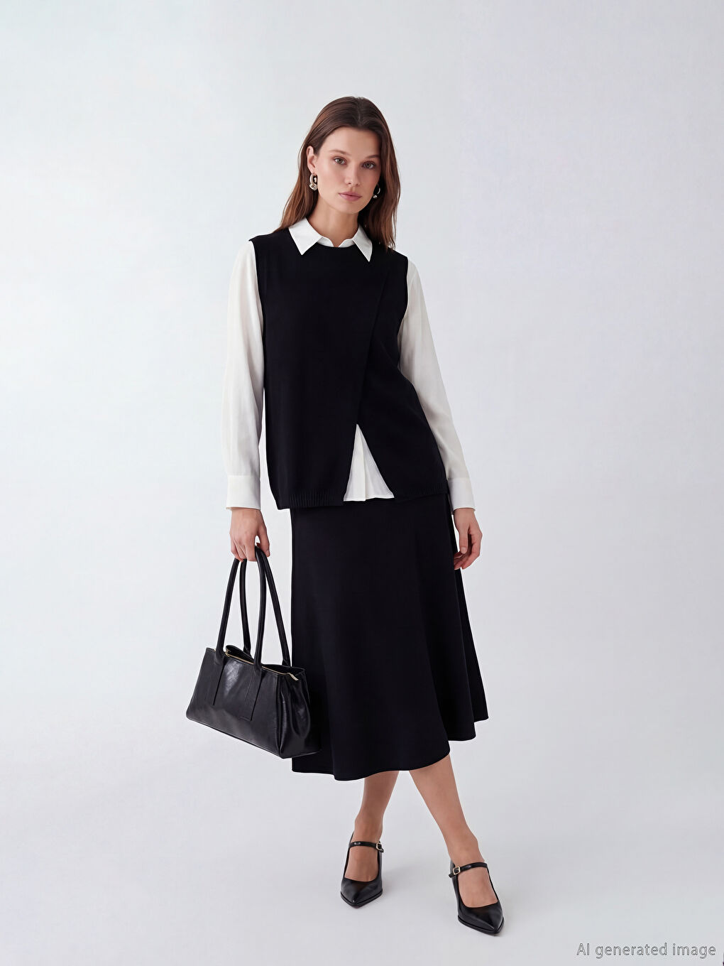 Siyah Bisiklet Yaka Kadın Triko Süveter-1