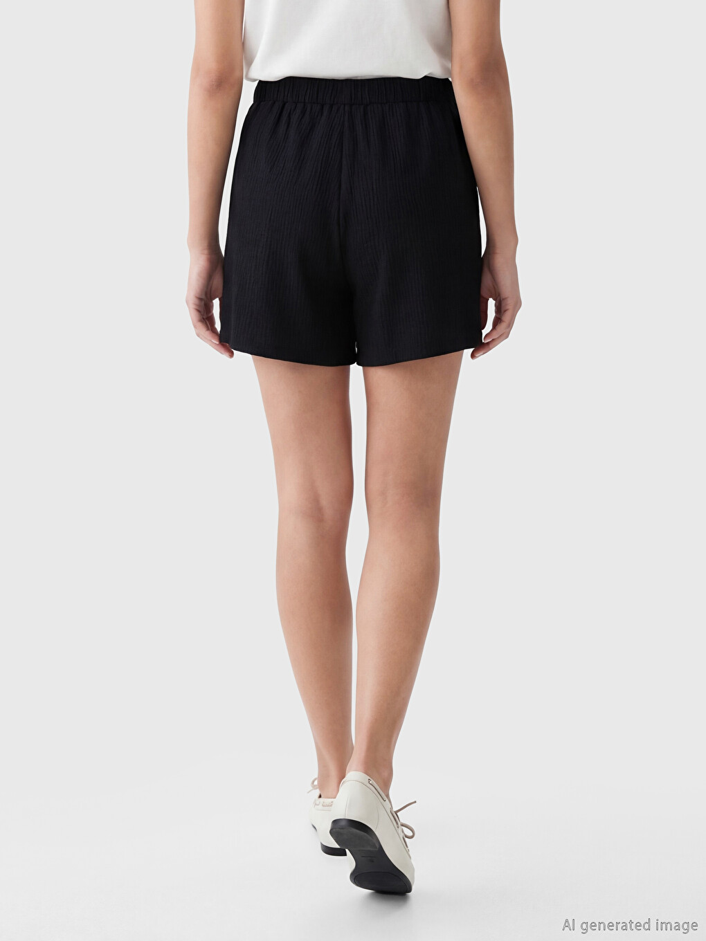 Pantaloni scurți cu talie elastică și șnur pentru femei-2