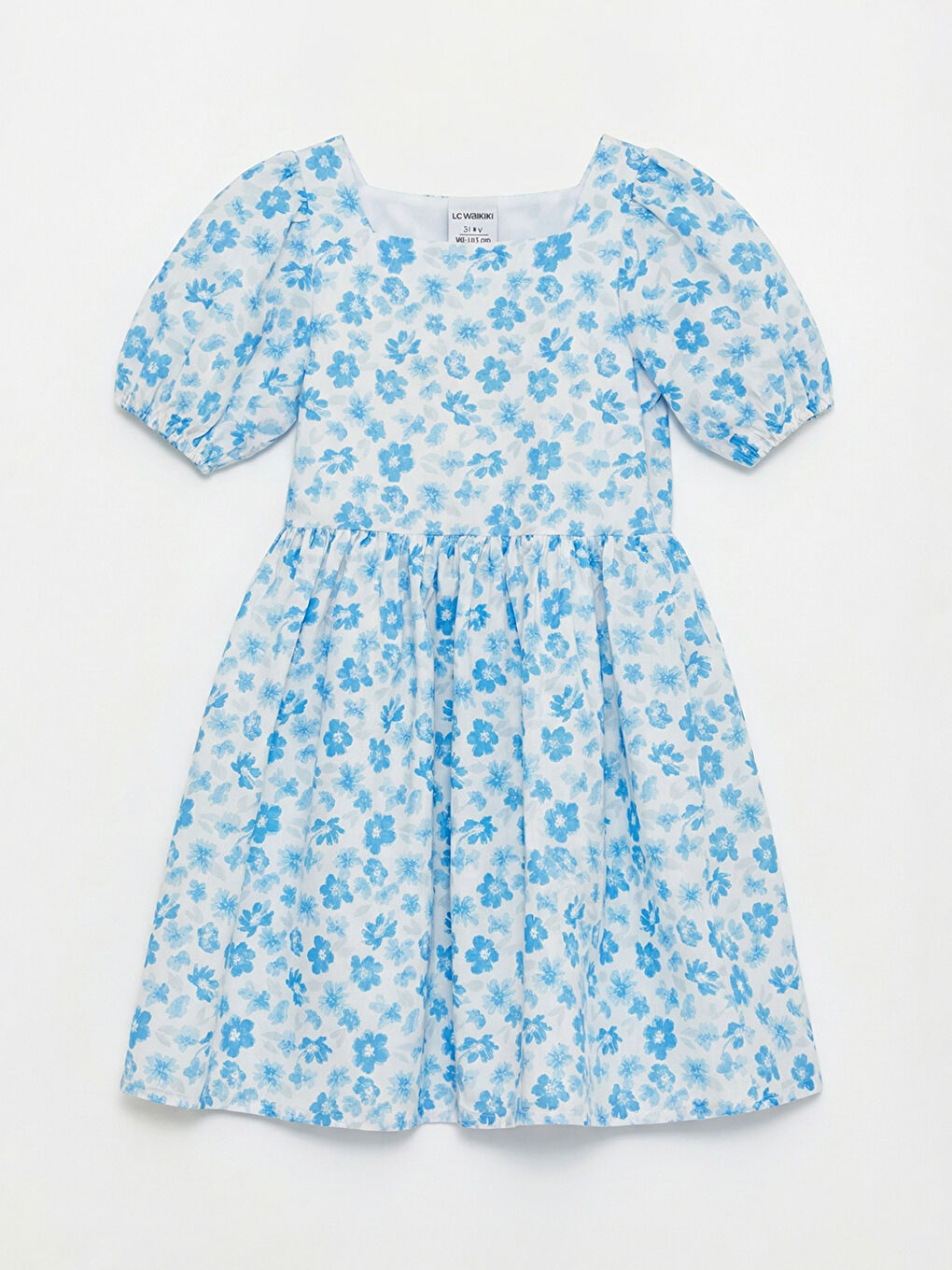 Mavi Çiçekli Kız Çocuk Elbise