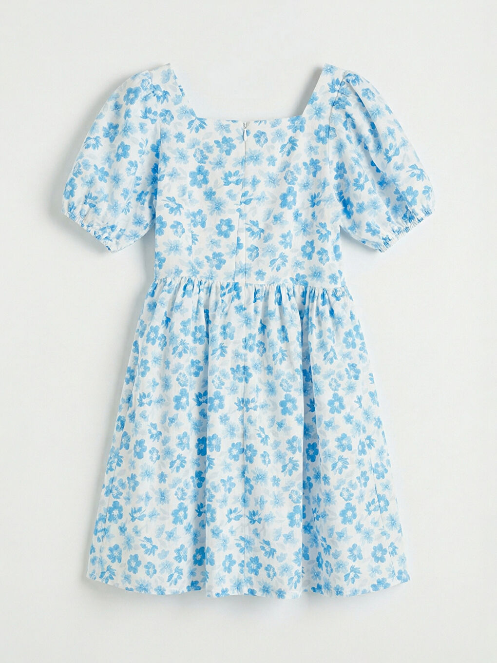 Mavi Çiçekli Kız Çocuk Elbise-1