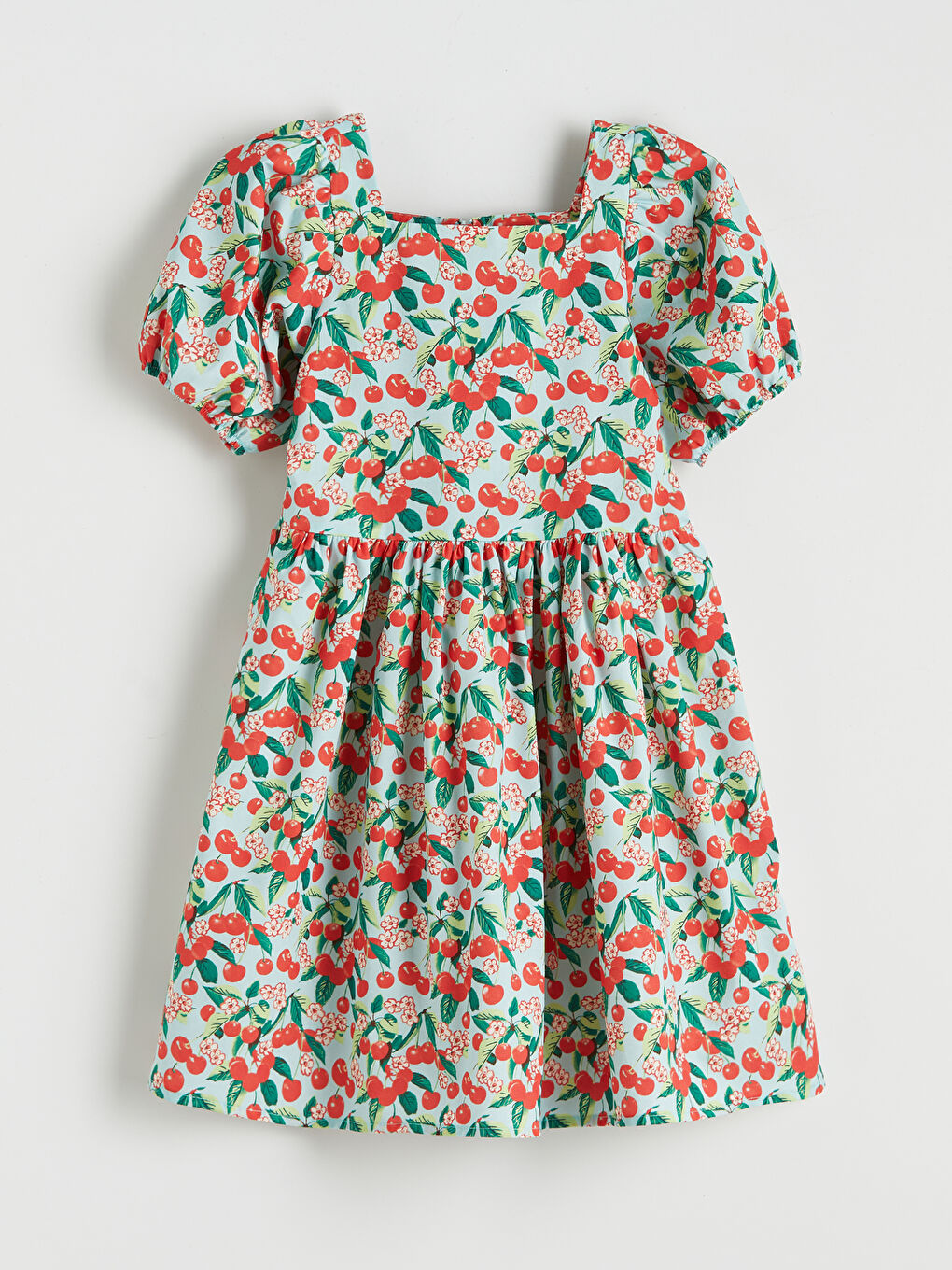 Kırmızı Kiraz Desenli Kız Çocuk Elbise