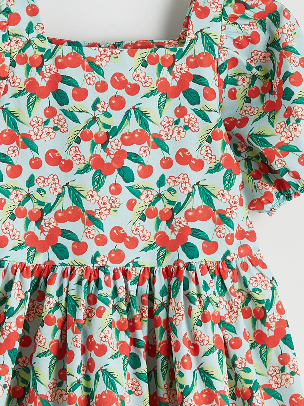 Kırmızı Kiraz Desenli Kız Çocuk Elbise-2