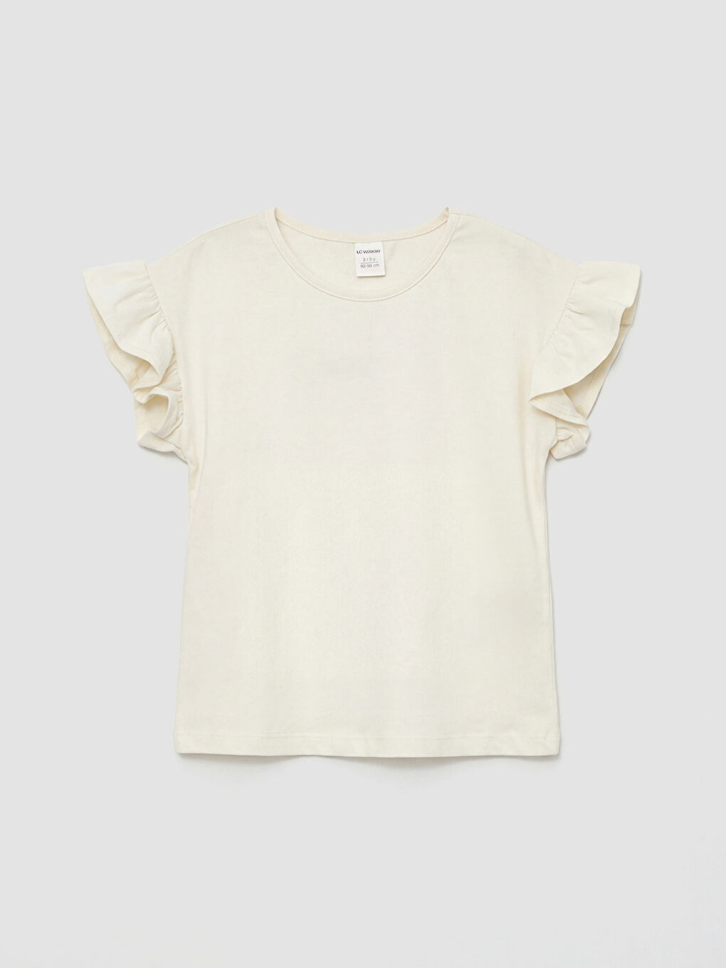 Ekru Bisiklet Yaka Kız Çocuk Tişört