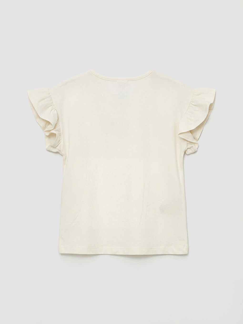 Ekru Bisiklet Yaka Kız Çocuk Tişört-1