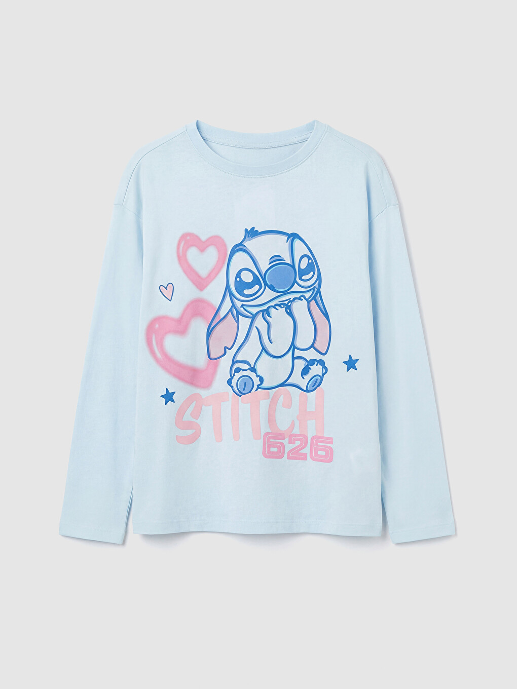 Mavi Stitch Baskılı Kız Çocuk Pijama Üst