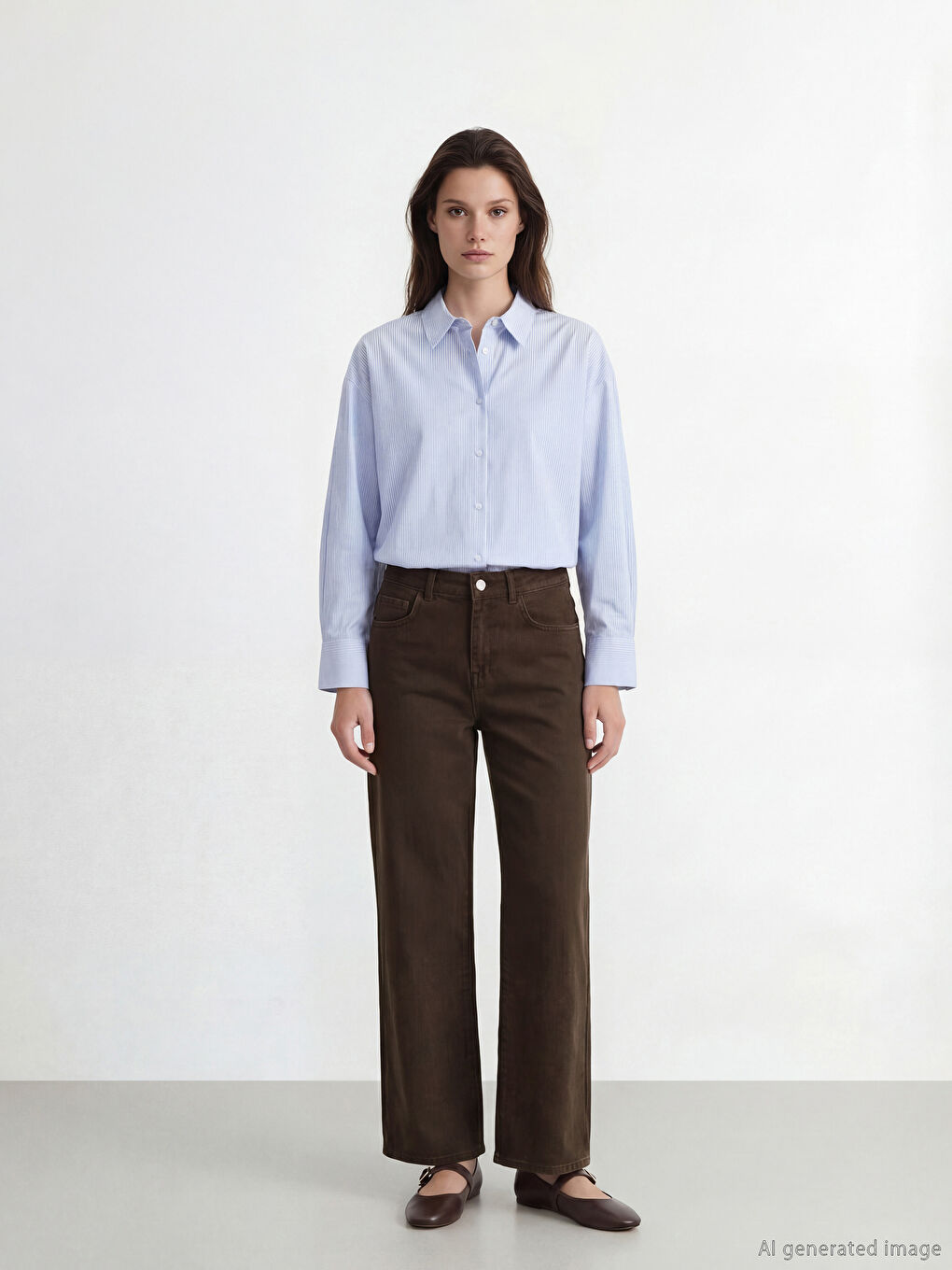 Kahverengi Yüksek Bel WideLeg Kadın Jean Pantolon