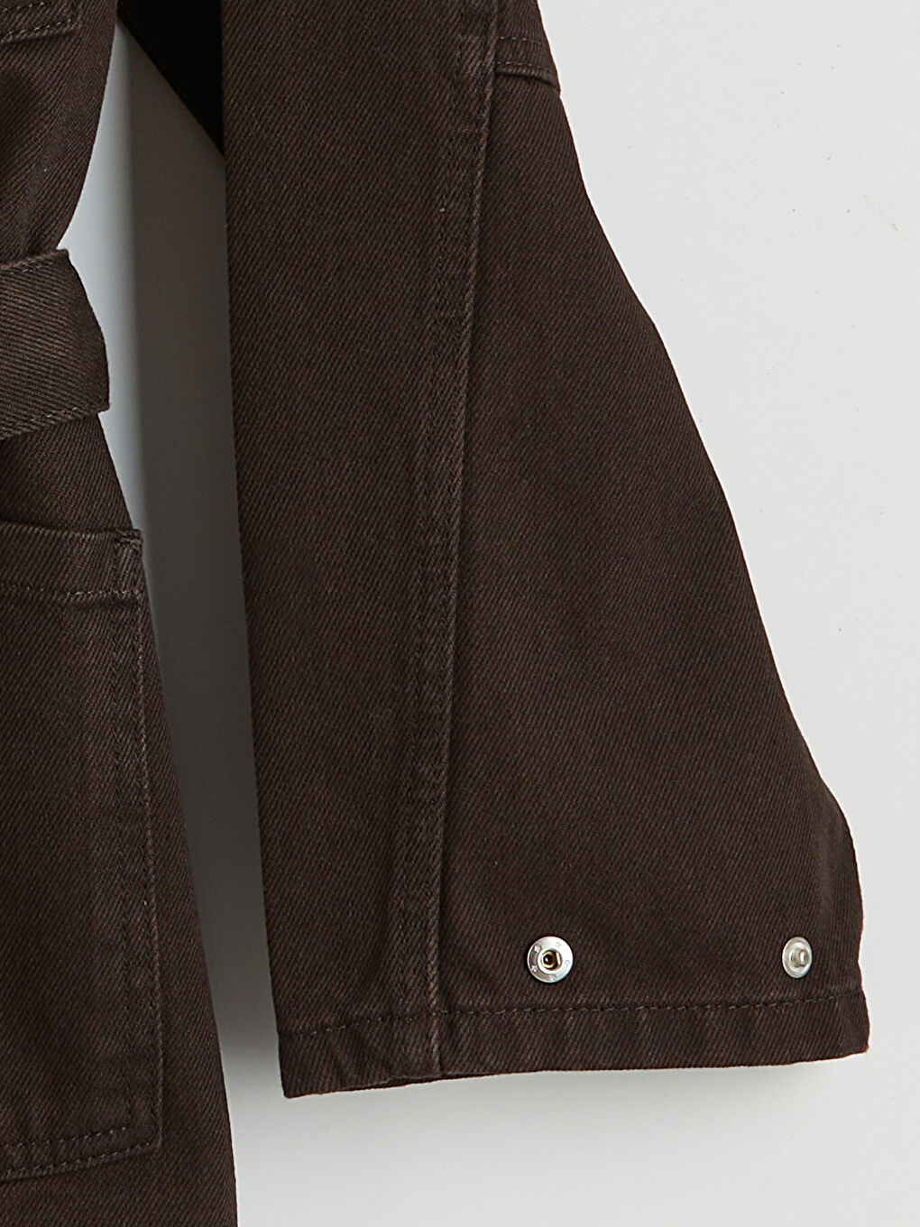 Kahverengi Gömlek Yaka Kuşaklı Kadın Jean Ceket-1