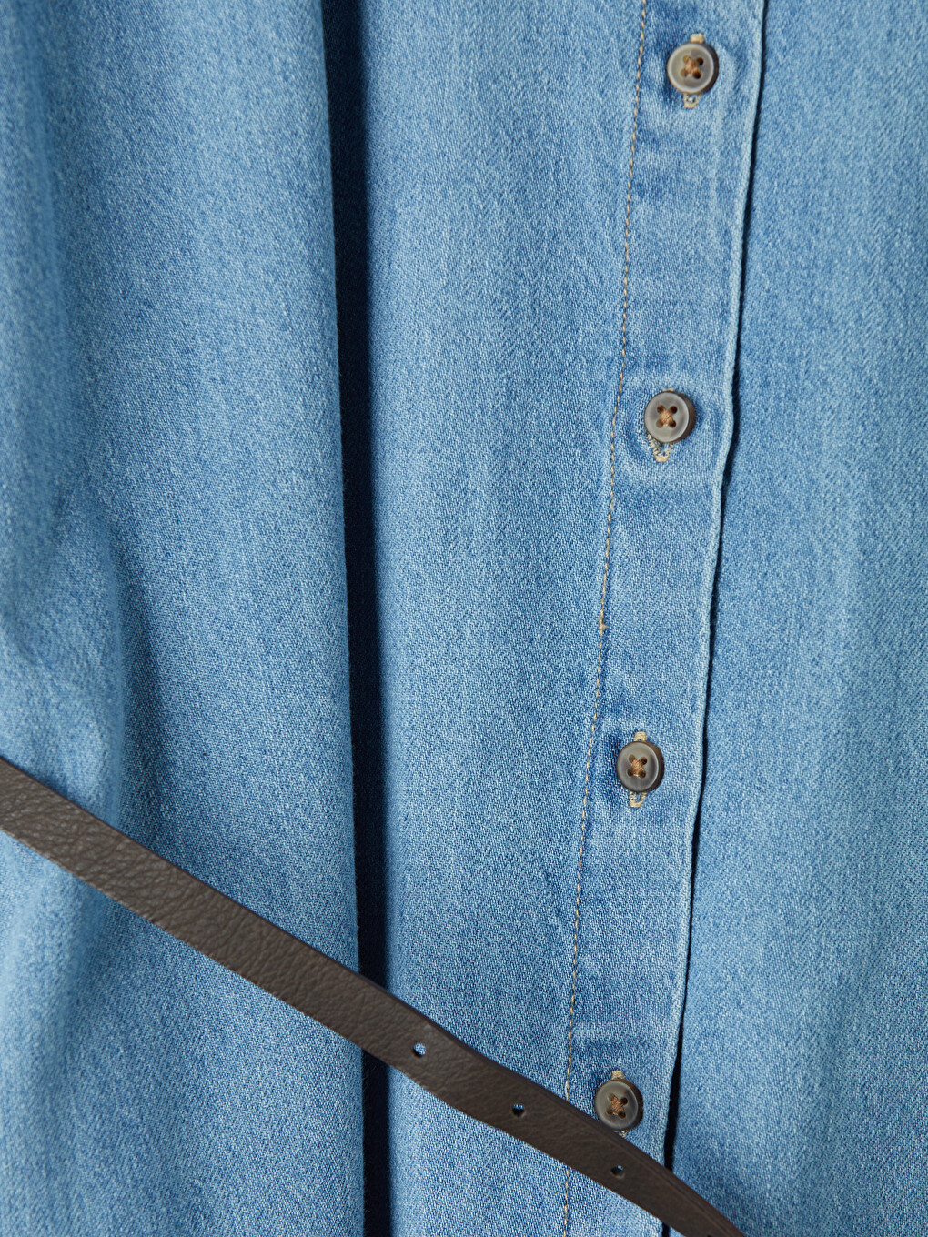 Shirt Collar Waist Belted Denim Dress-6