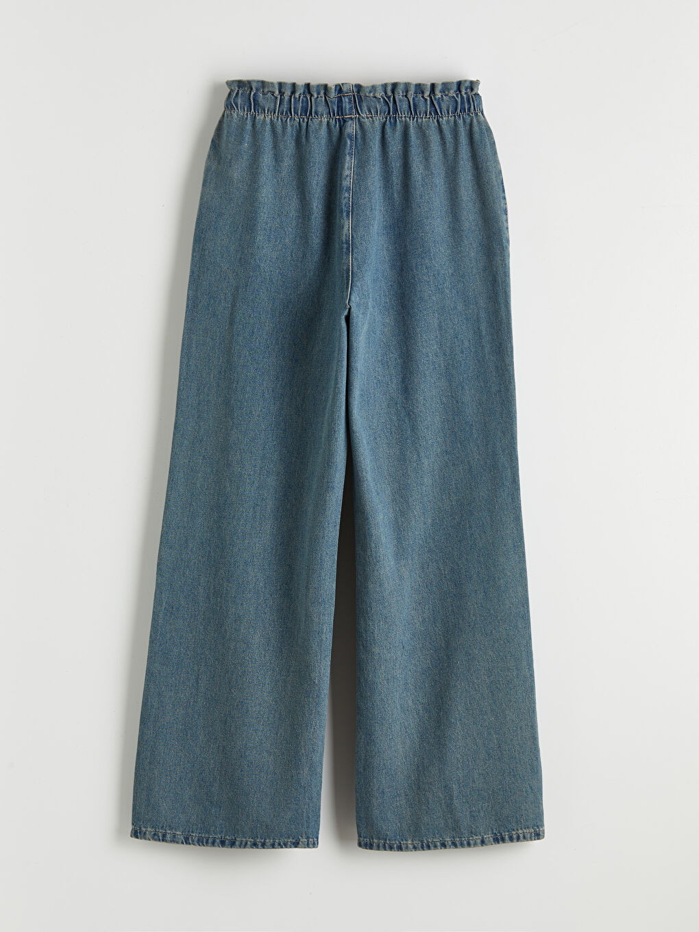 İndigo Beli Lastikli Wideleg Kadın Jean Pantolon-5