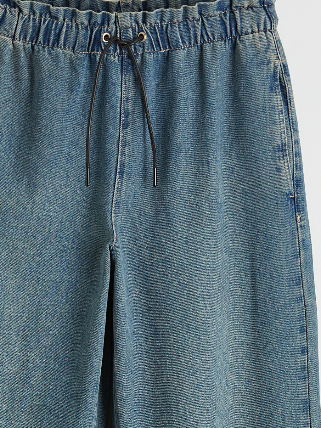 İndigo Beli Lastikli Wideleg Kadın Jean Pantolon-6