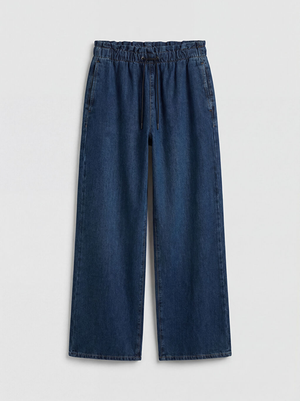 İndigo Beli Lastikli Wideleg Kadın Jean Pantolon-4