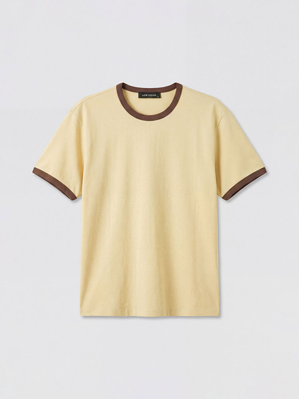 Bej Bisiklet Yaka Esnek Erkek Tişört