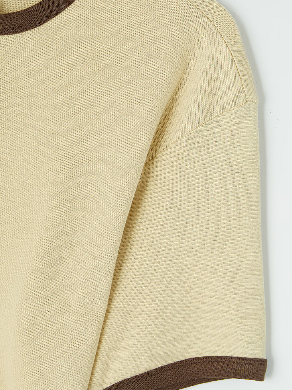 Bej Bisiklet Yaka Esnek Erkek Tişört-2