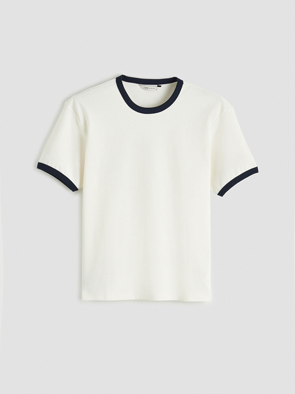 Ekru Bisiklet Yaka Ribanalı Erkek Tişört-4