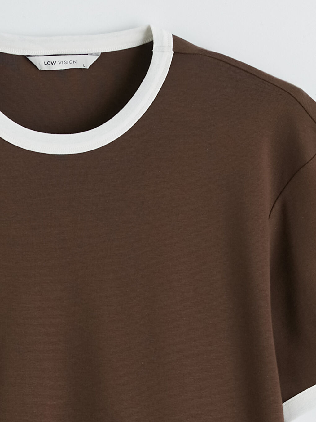 Kahverengi Bisiklet Yaka Ribanalı Erkek Tişört-1