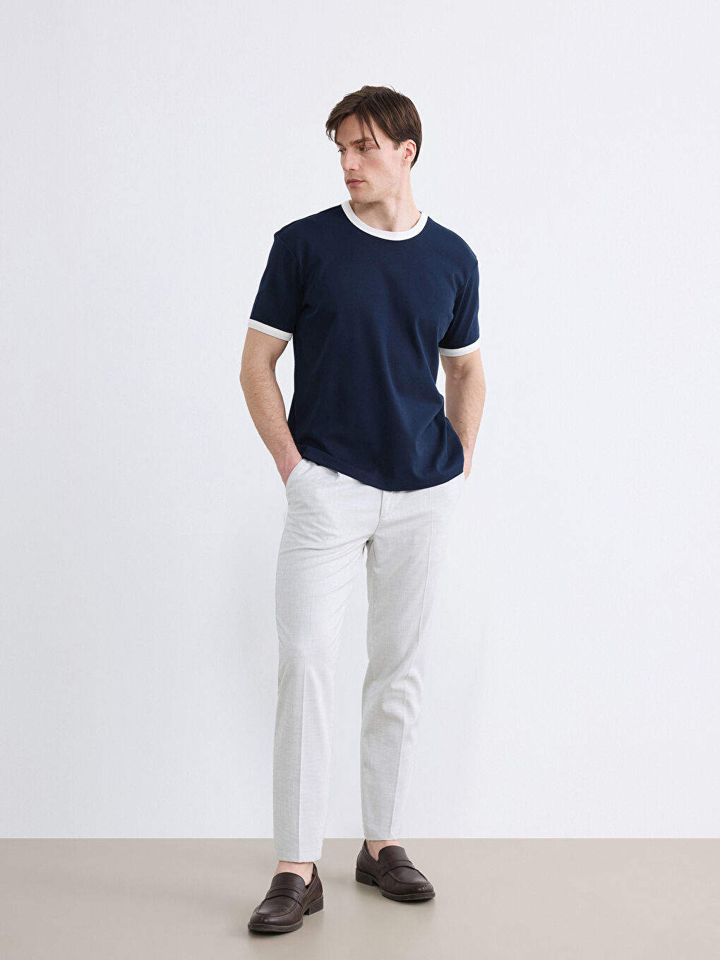 Мужская футболка с круглым вырезом и ребристой текстурой-1