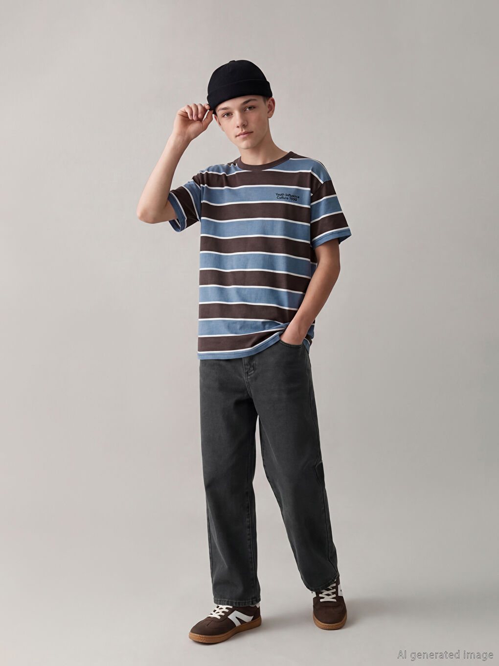 Siyah Baggy Fit Erkek Çocuk Jean Pantolon-1