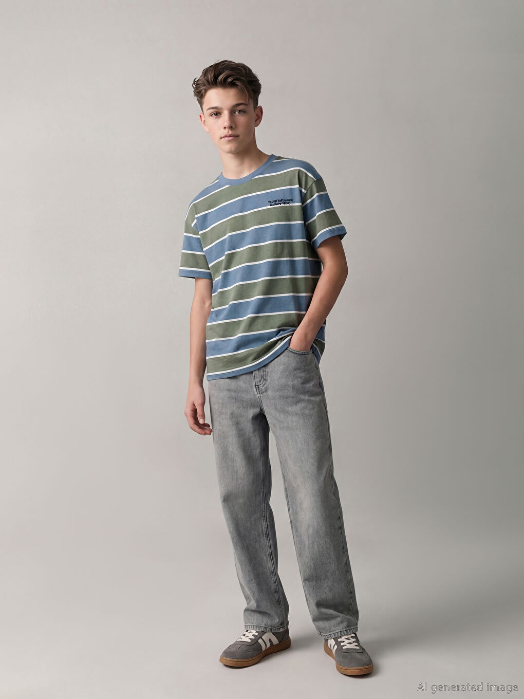 Gri Baggy Fit Erkek Çocuk Jean Pantolon-1