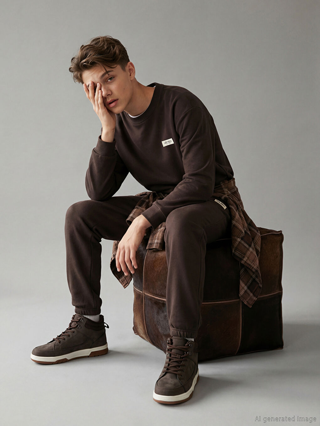 Kahverengi Bisiklet Yaka Erkek Çocuk Sweatshirt