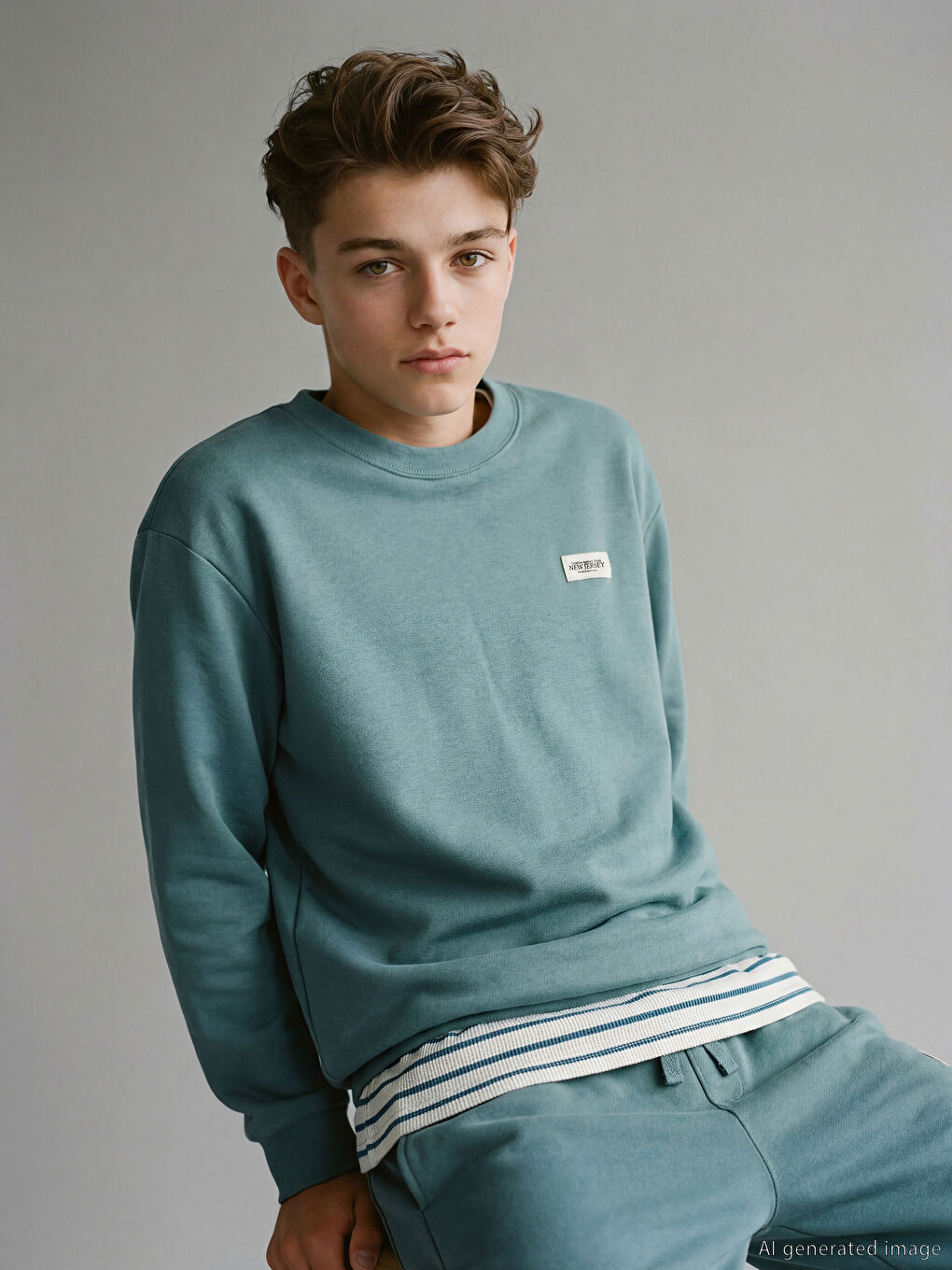 Yeşil Erkek Çocuk Bisiklet Yaka Kalın Sweatshirt