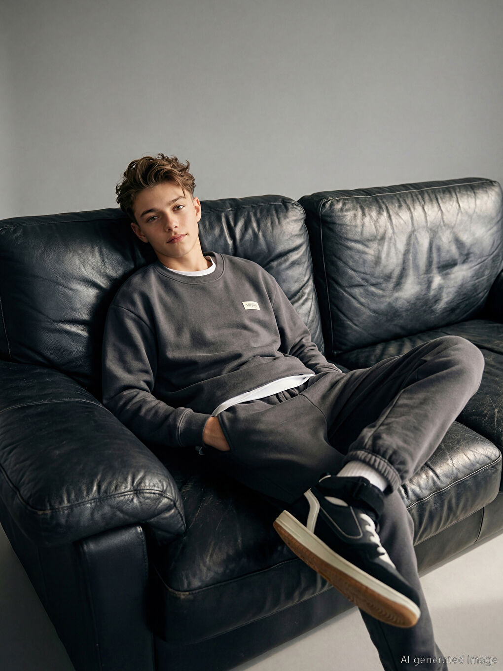 Antrasit Bisiklet Yaka Erkek Çocuk Sweatshirt